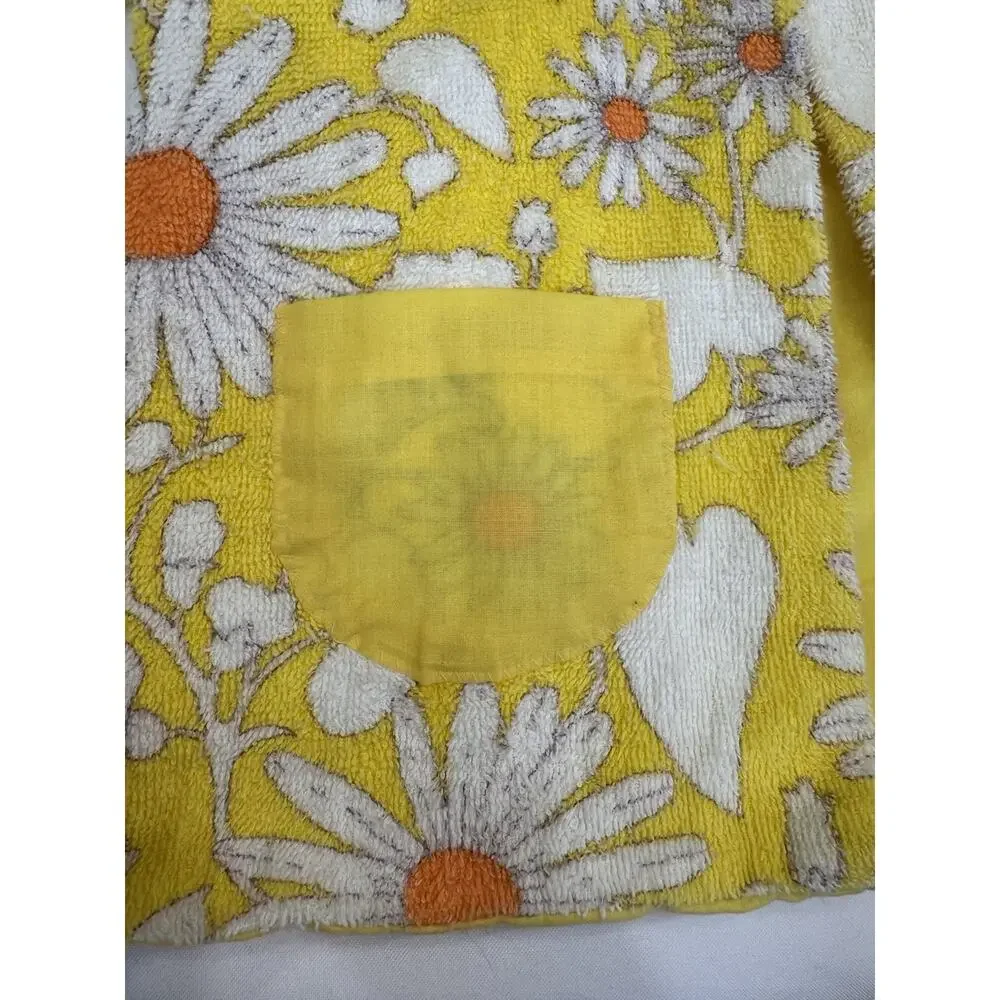 Vintage Toddler Terry Cloth Robe Handmade Yellow Daisy Swim Cover Up Size 2/3